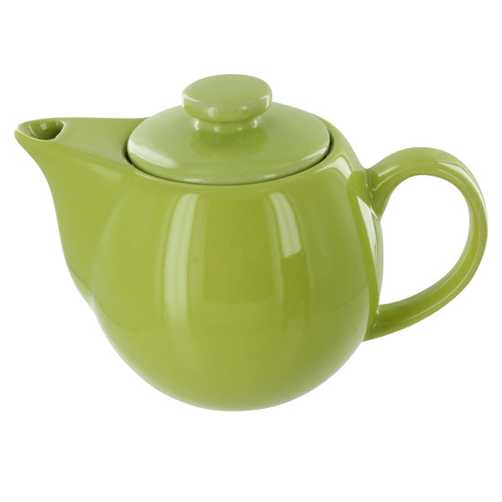 Lime green ceramic teapot on a white background