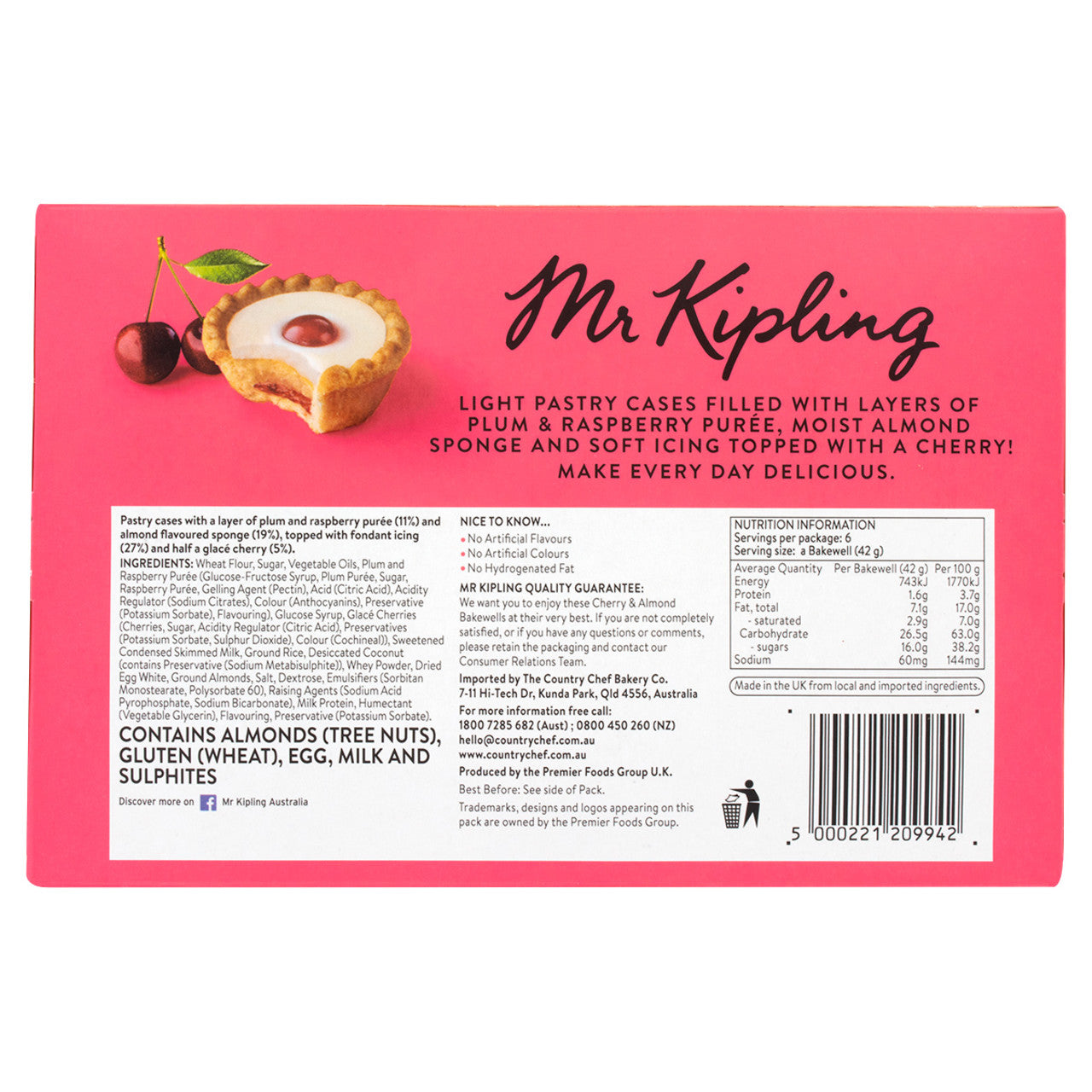 Mr Kipling Cakes - Cherry Bakewells - 6 Pack - 5.29oz (250g)