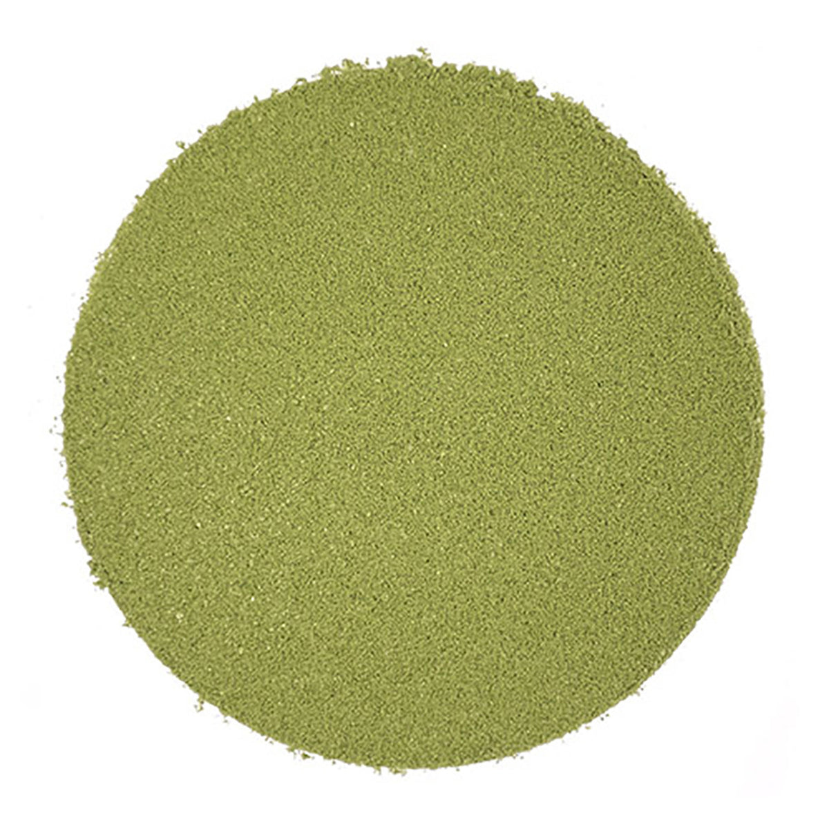 Fine coarse green tea in a circle on a white background