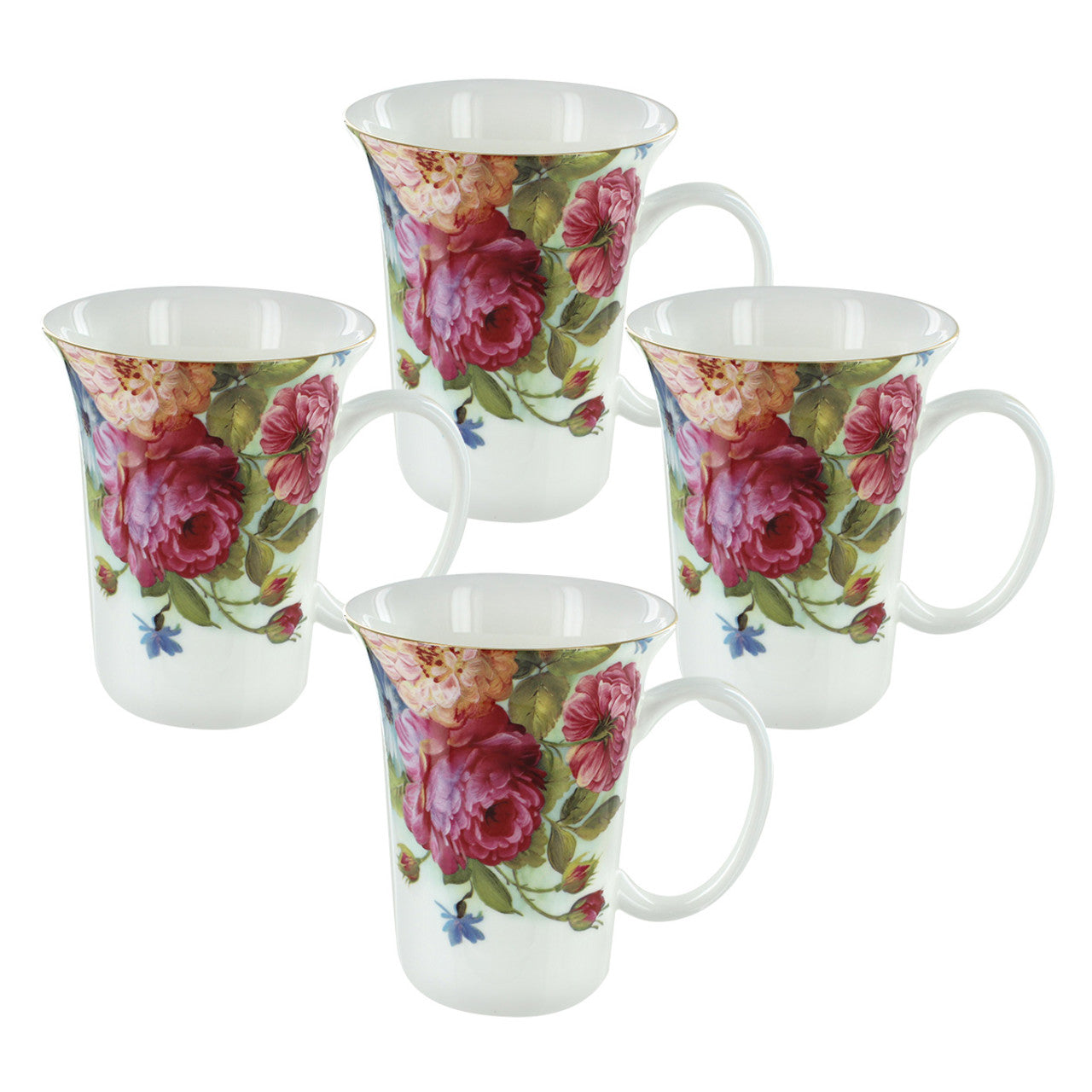 Sandra's Rose Bone China Trumpet Mug - 11oz - Set of 4