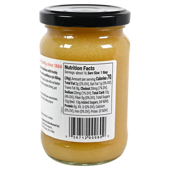 Jar of Welsh Lady Lemon Curd with a nutrition facts label on a white background