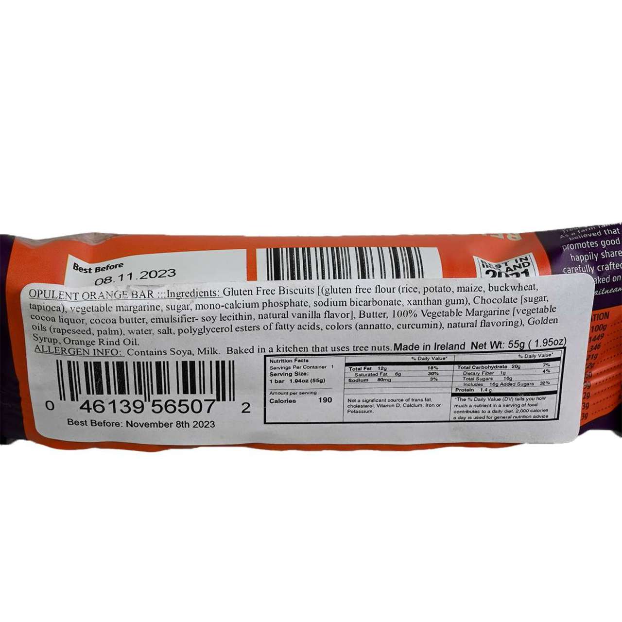 Belgian Chocolate Biscuit Bar - Opulent Orange - 1.94oz (55g)