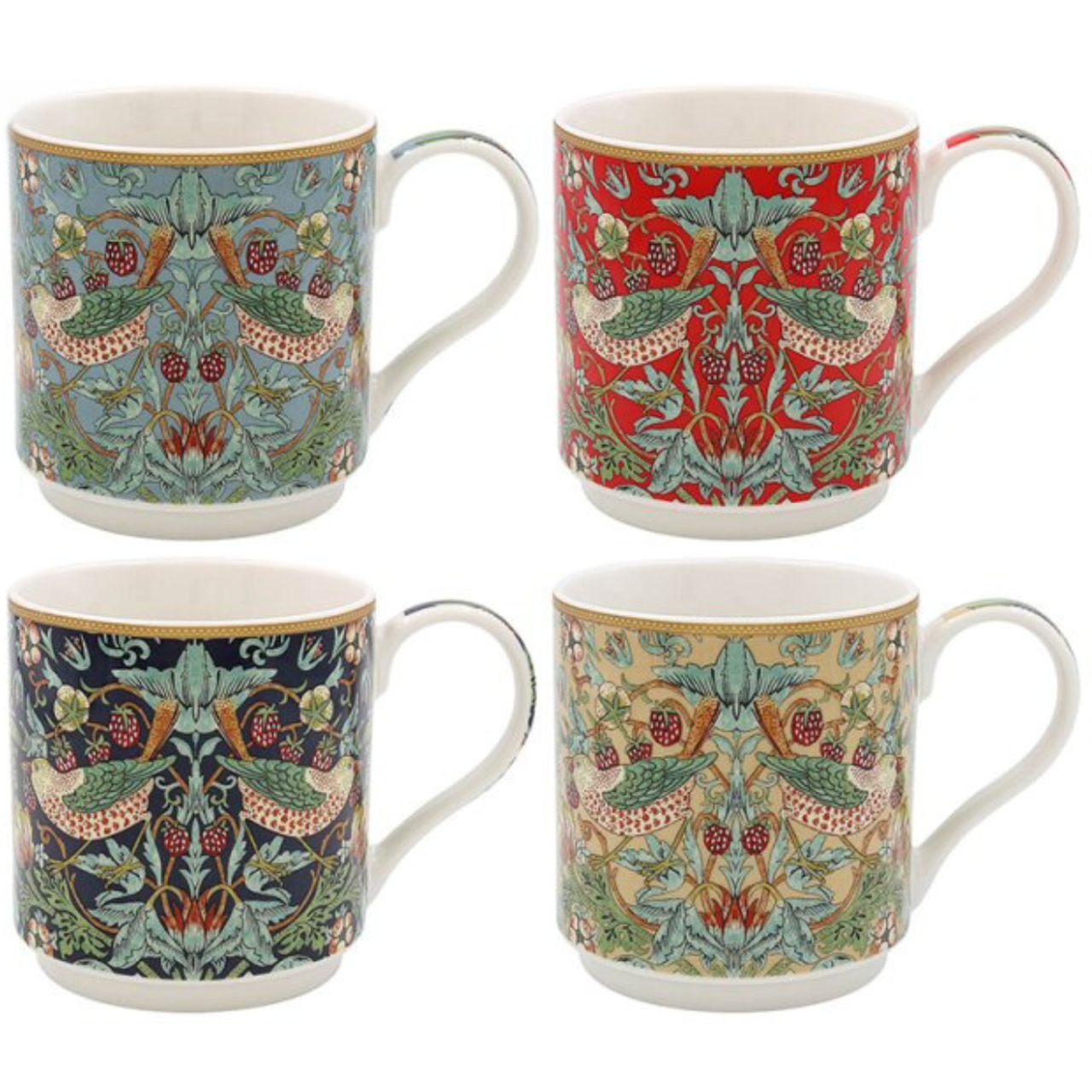William Morris 'Strawberry Thief' Stacking Mugs - Set of 4