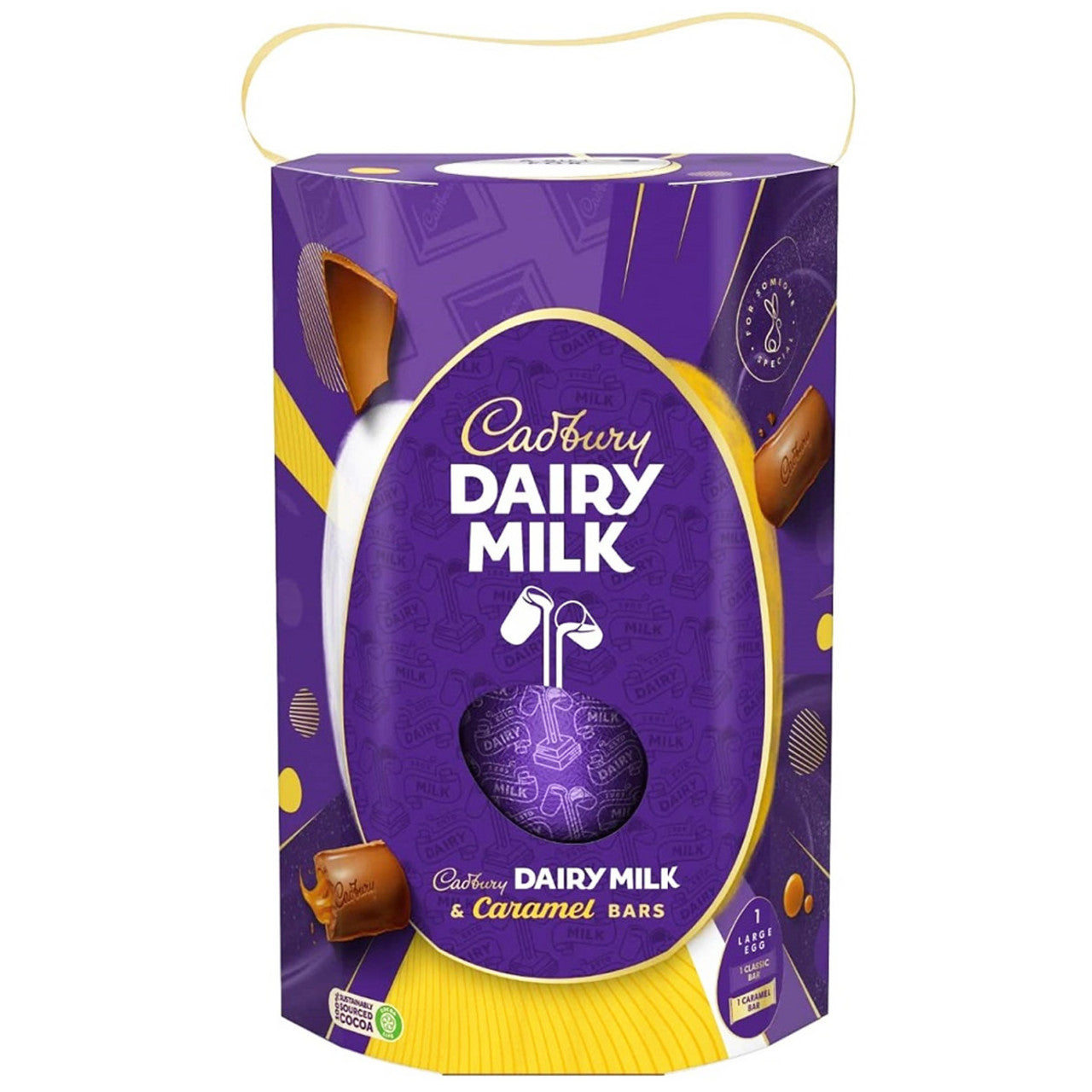 Cadbury Dairy Milk chocolate packaging with purple and yellow design