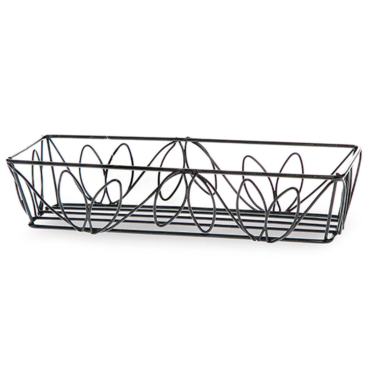 Black wire bread basket on a white background