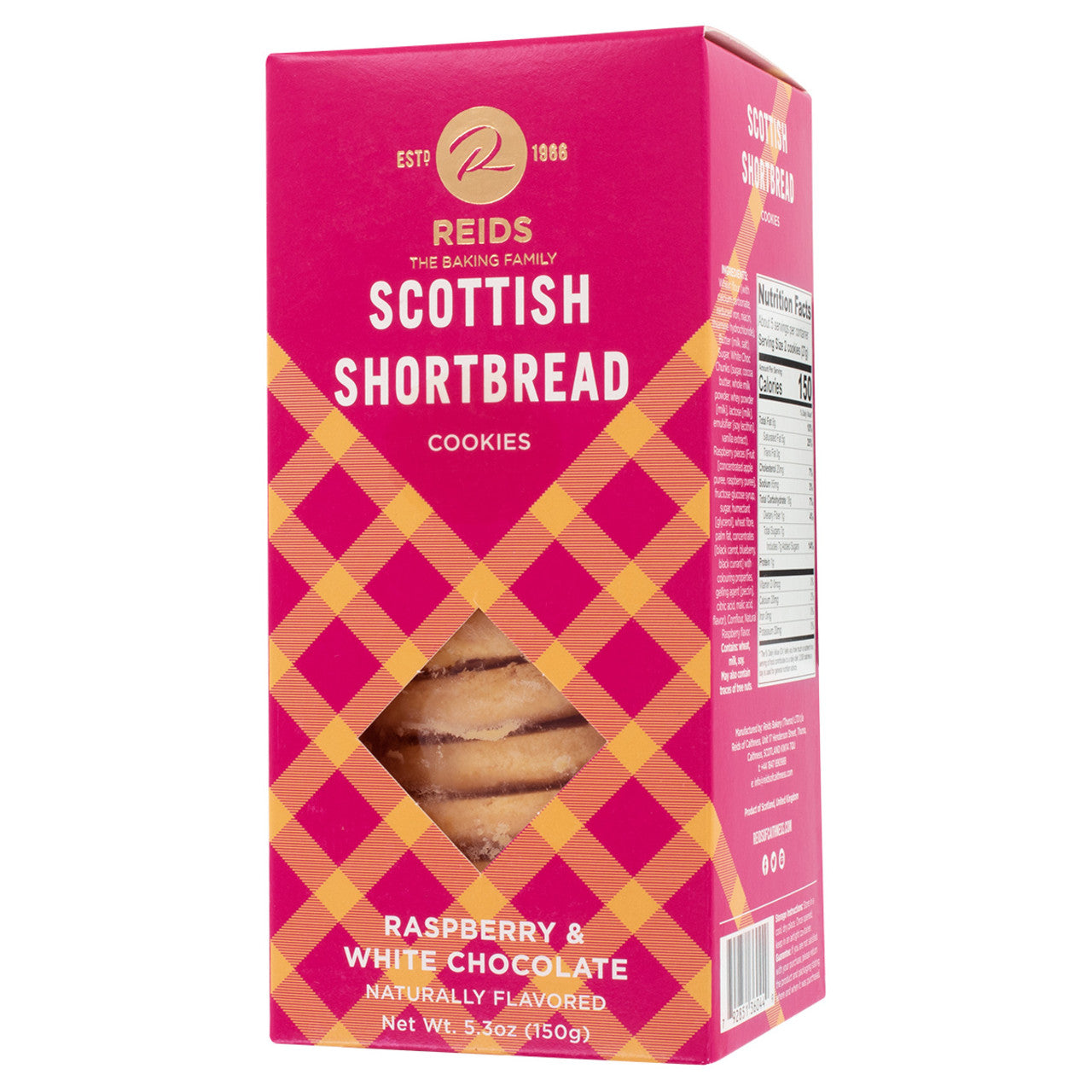 Reids Of Caithness Shortbread Carton, Raspberry & White Chocolate 5.3oz (150g)