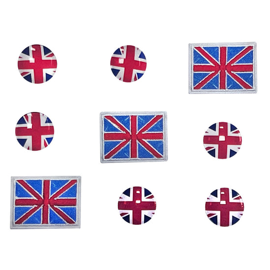 Various patches of the Union Jack flag.