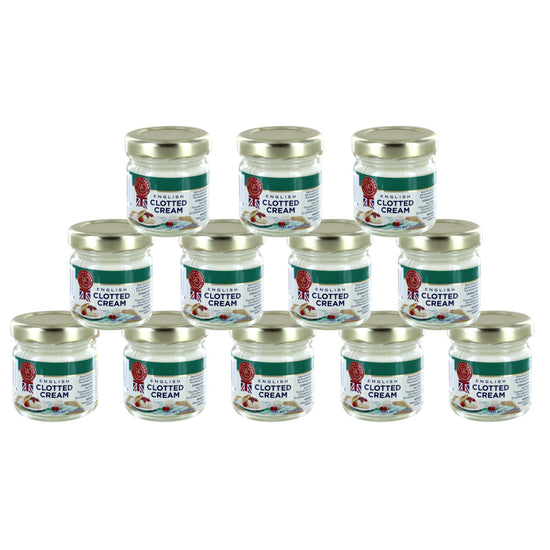 12 1oz jars of Clotted Cream on a white background