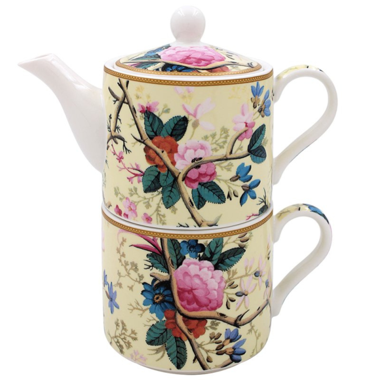 Decorative teapot with floral patterns on a white background