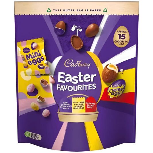 Cadbury Easter Favourites packaging with purple and yellow design