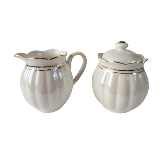 Luster Gold - White - Sugar and Creamer Set