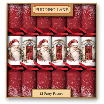 Box of Pudding Lane Christmas party favors with Santa Claus design