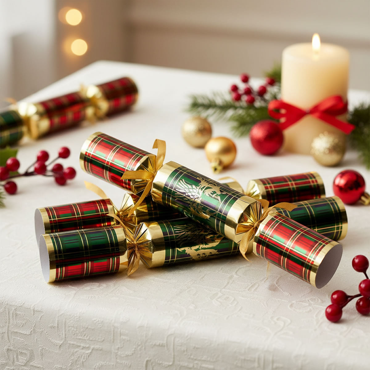 Pudding Lane Green and Red Tartan Christmas Crackers - 12 pack - Image 3