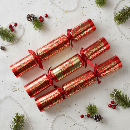 Pudding Lane Luxury Red & Gold Fleur-de-lis Christmas Crackers - 6 pack - Image 3