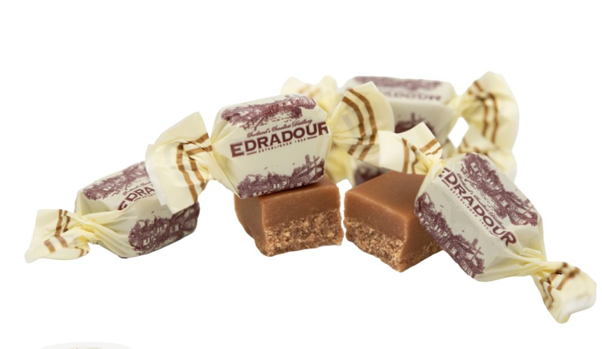 Close up of fudge wrapped and unwrapped