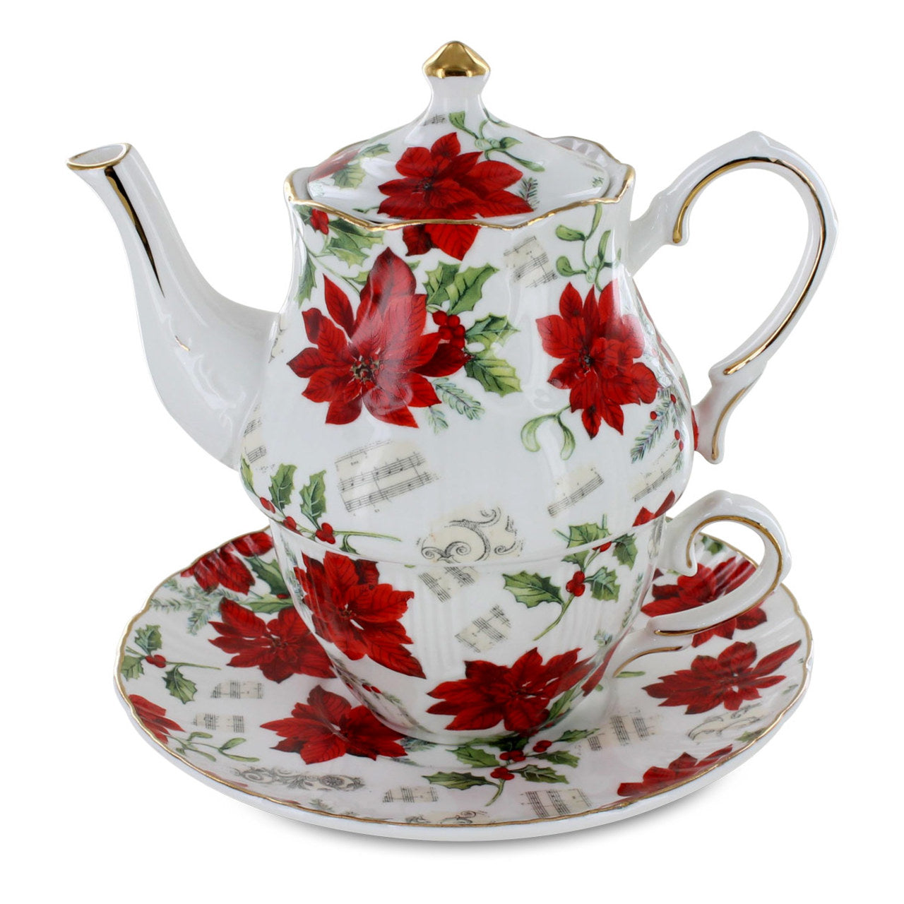 Poinsettia Porcelain Tea for One