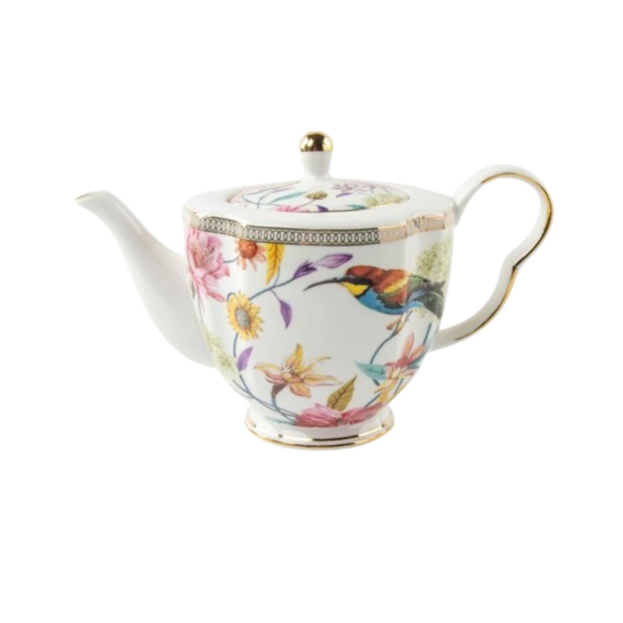 Daisy & Bird Scallop Porcelain Teapot - 4 Cup