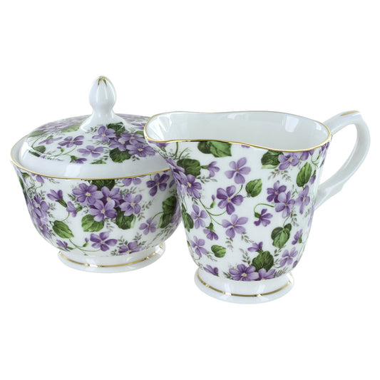Gracie's Violets Bone China - Sugar and Creamer Set - Image 1