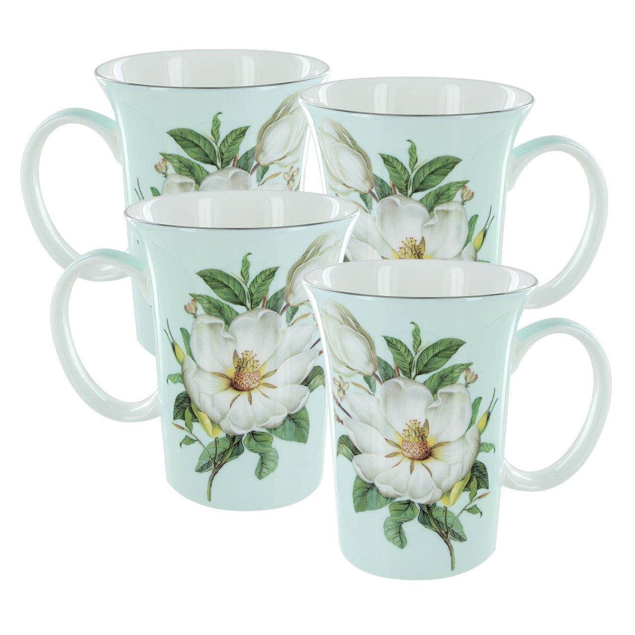 Blue Magnolia Bone China Trumpet Mug - 11oz - Set of 4