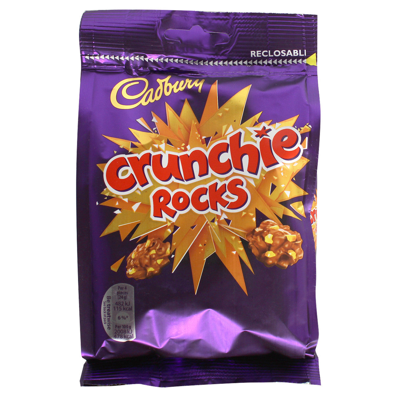 Purple packaging of Cadbury Crunchie Rocks on a white background