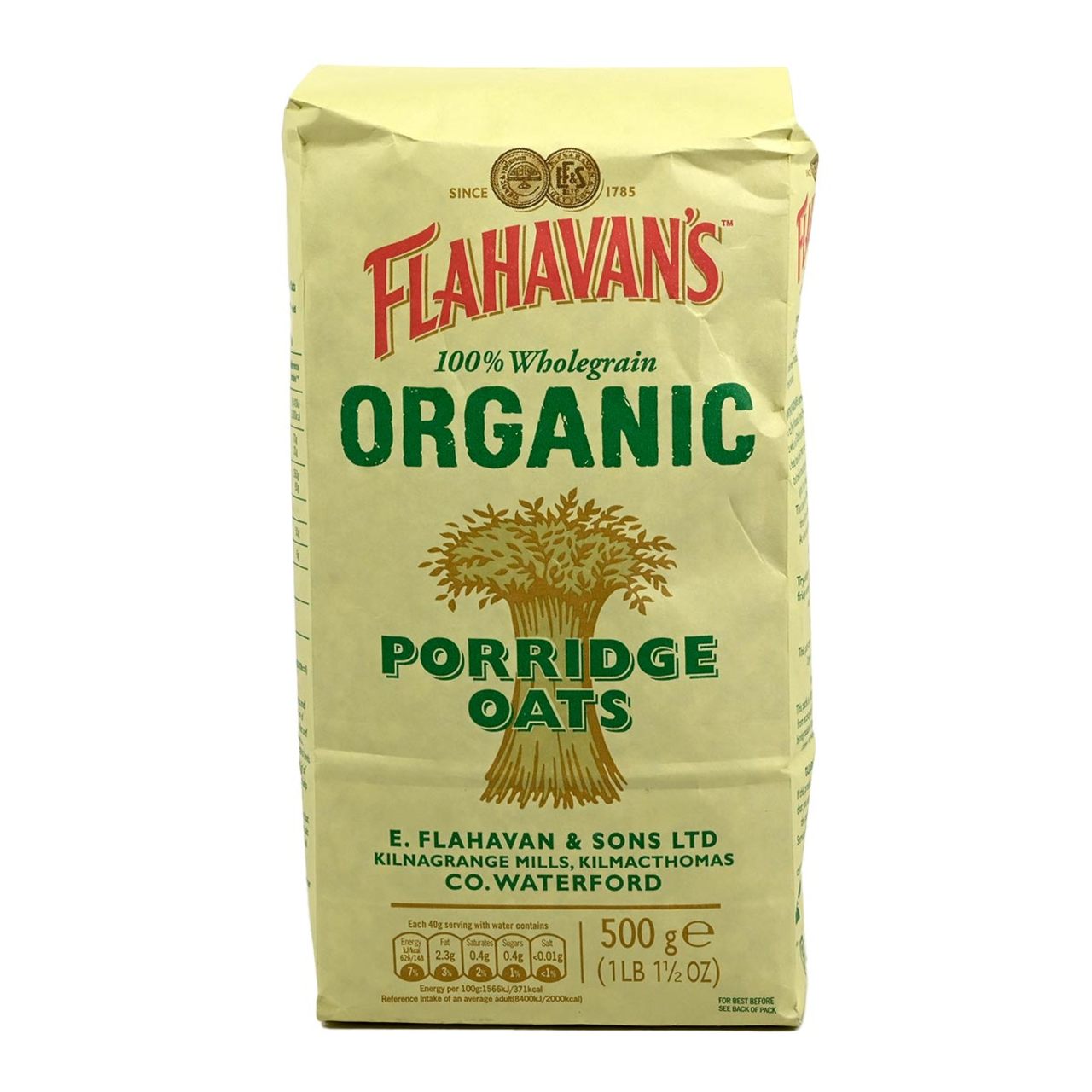 Flahavans Organic Irish Oatmeal - Porridge Oats - 17.6oz (498g) - Image 1