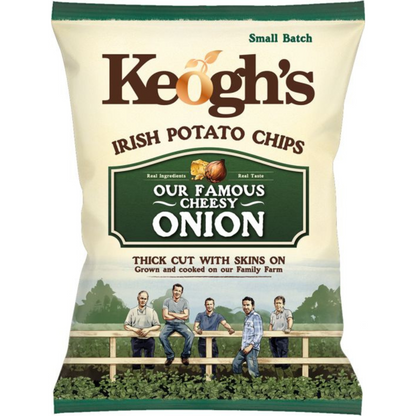 Keogh's Irish Potato Chips packaging with a family on a farm background