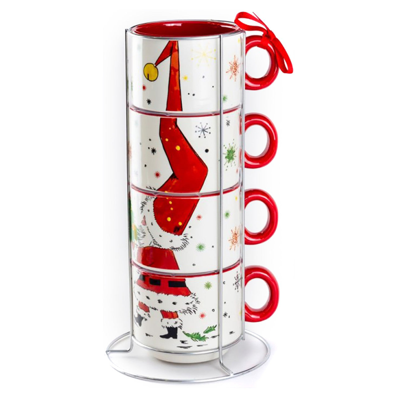 Stacked Santa Ceramic Mugs - 5 Piece Set