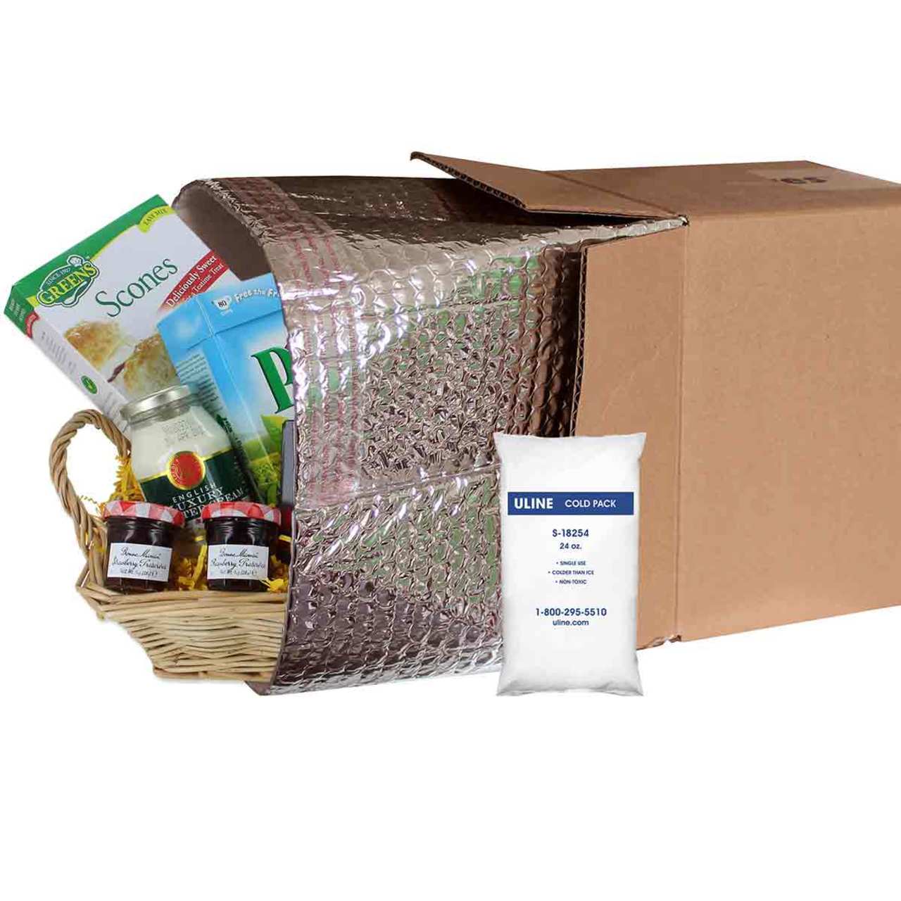 Large Size Insulated Shipping Liner With Cold Gel Pack - 16" x 12" x 12" - For Gift Baskets & Candy Tins