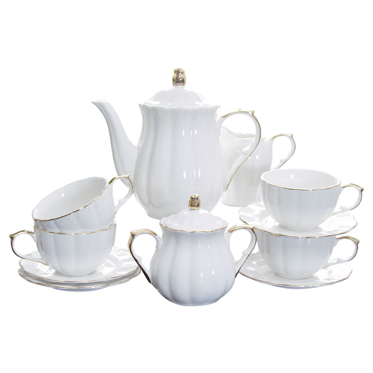 Gold White Scallop White Gold Tea Set - Image 1