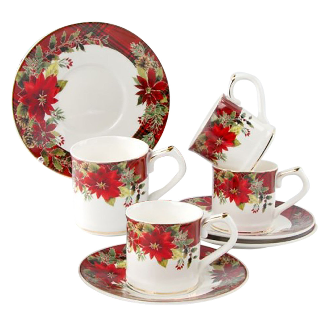 Poinsettia Demi Cups & Saucers - Set of 4 - Image 1