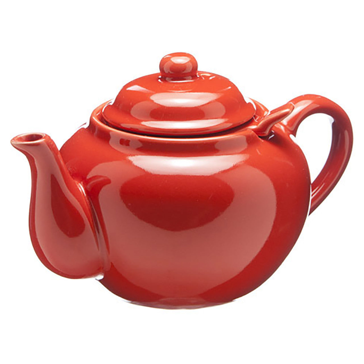 Red ceramic teapot on a white background