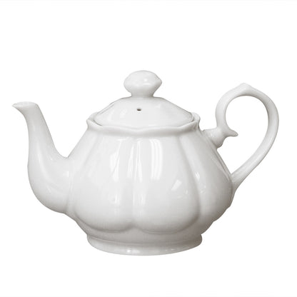 White ceramic teapot with lid on a white background