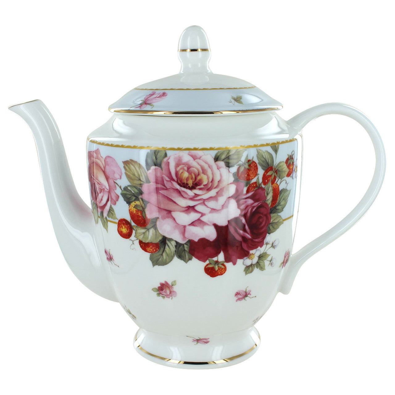 Peony & Strawberry Blue Bone China - 4 Cup Teapot