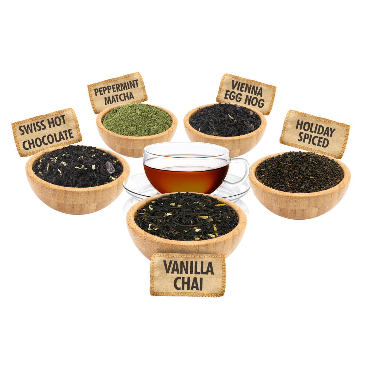 Holiday Tea Sampler - 1 ounce Pouches of 5 Seasonal Flavor Loose Leaf Teas