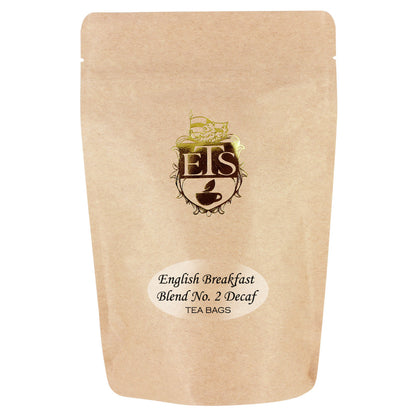 Kraft paper tea bag packaging with 'ETS' logo and text on a white background