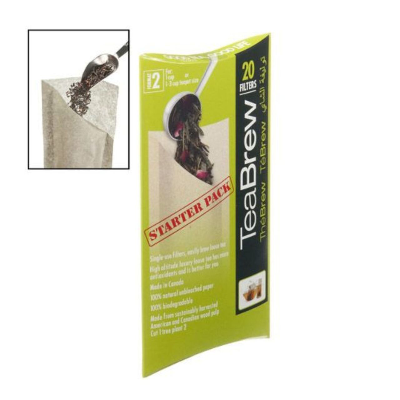 TeaBrew starter pack with tea bags and filters on a white background