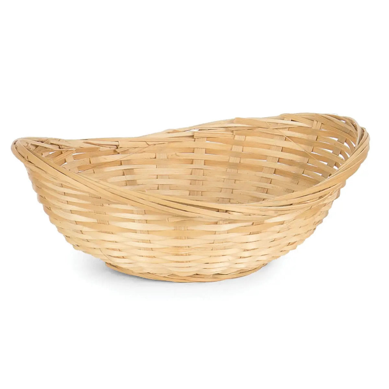 Woven wicker basket on a white background