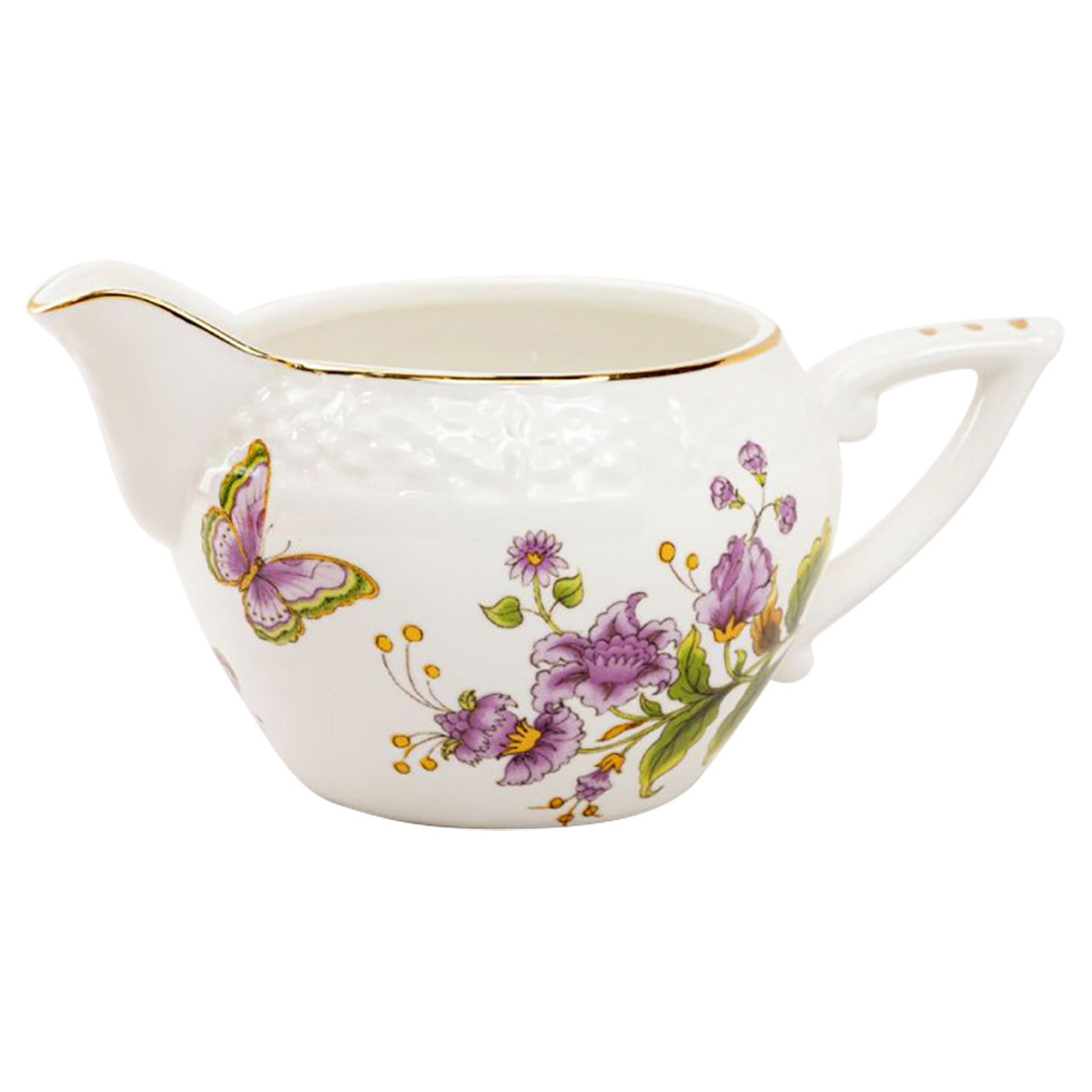 Purple Butterfly Porcelain Sugar and Creamer Set