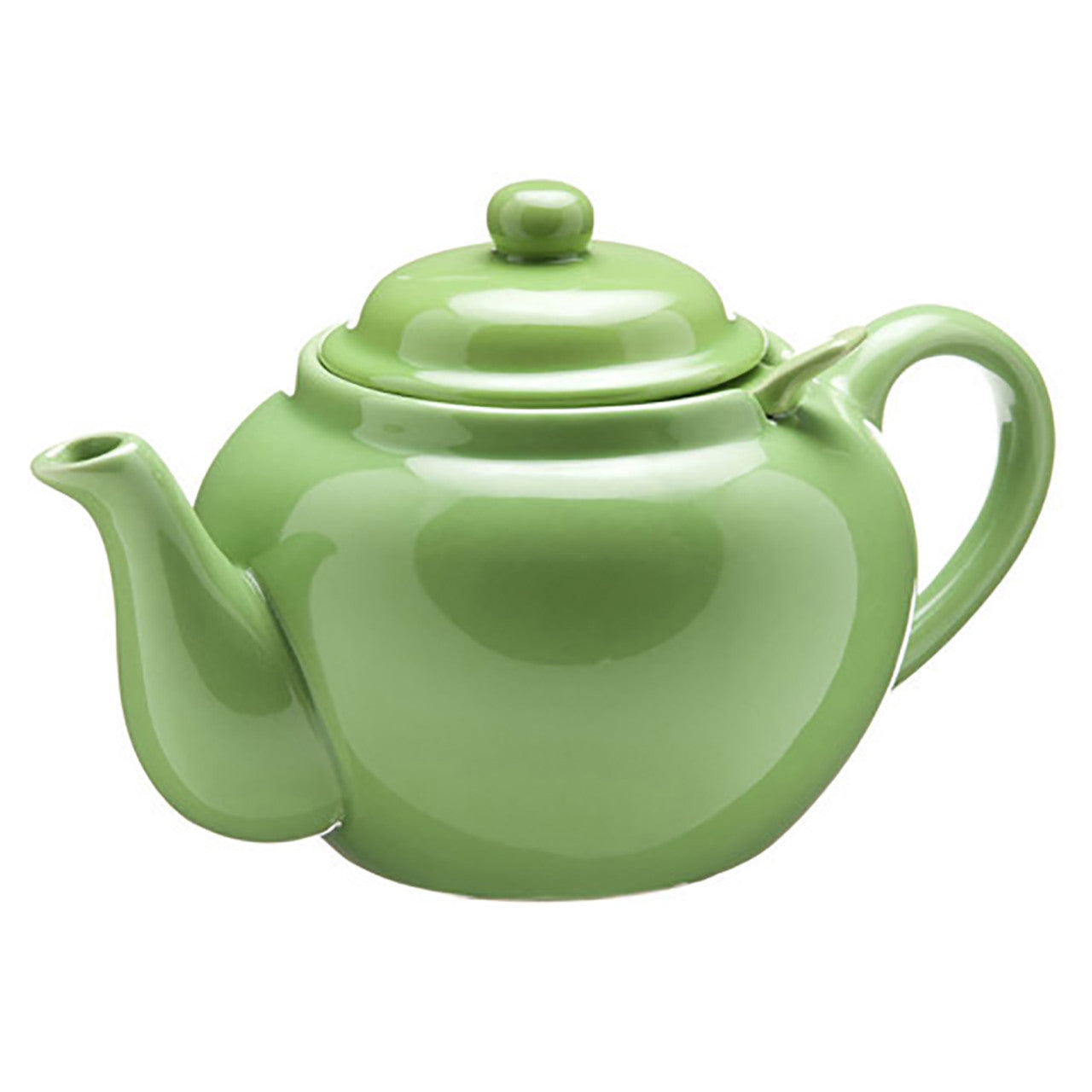 Green teapot on a white background