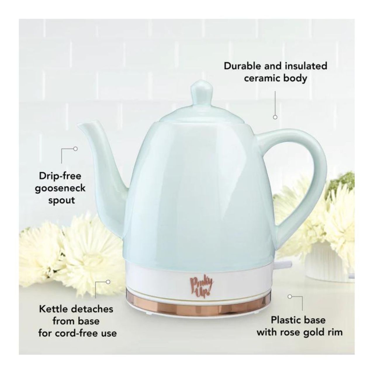 Noelle Mint Ceramic Electric Tea Kettle - 1.5L