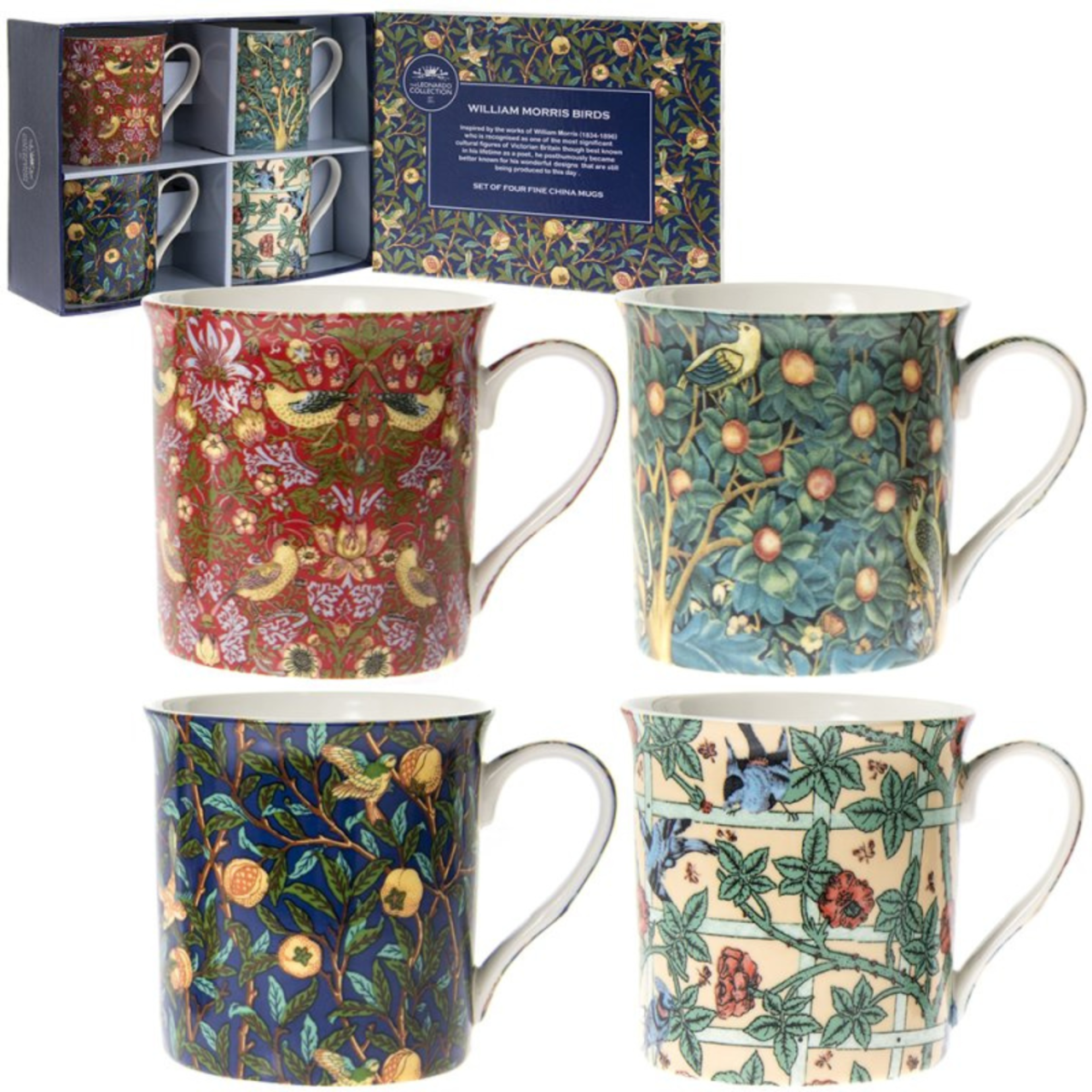 William Morris 'Birds' Mugs Set of 4