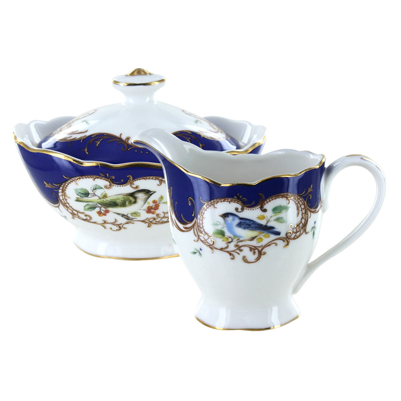 Royal Blue Bird Porcelain - Sugar and Creamer Set