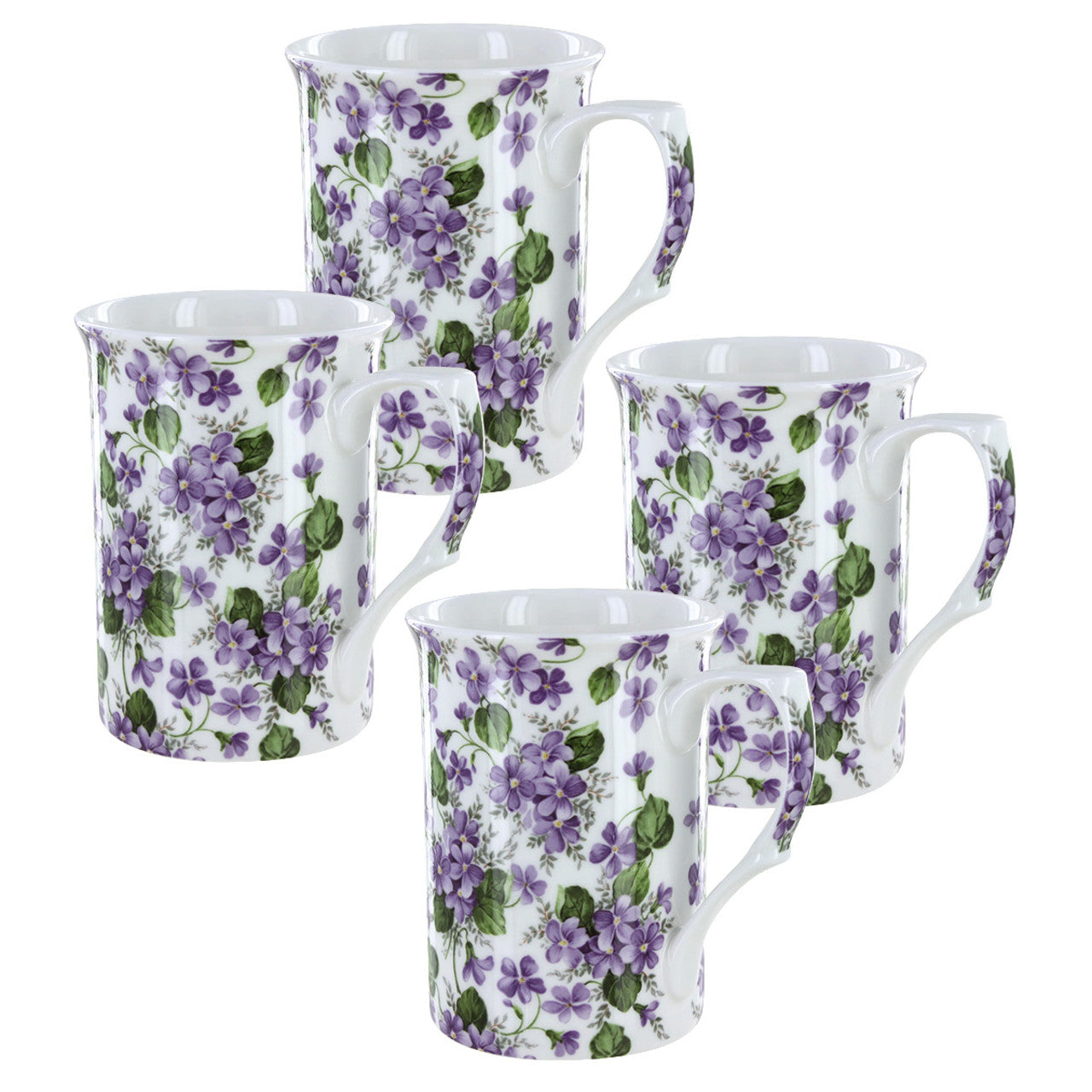 Gracie's Violets Bone China Trumpet Mug - 11oz - Set of 4 - Image 1