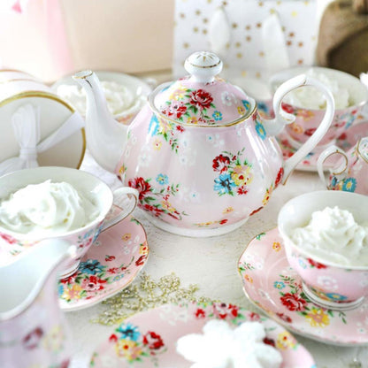 Shabby Rose Pink Porcelain Tea Set - Image 6