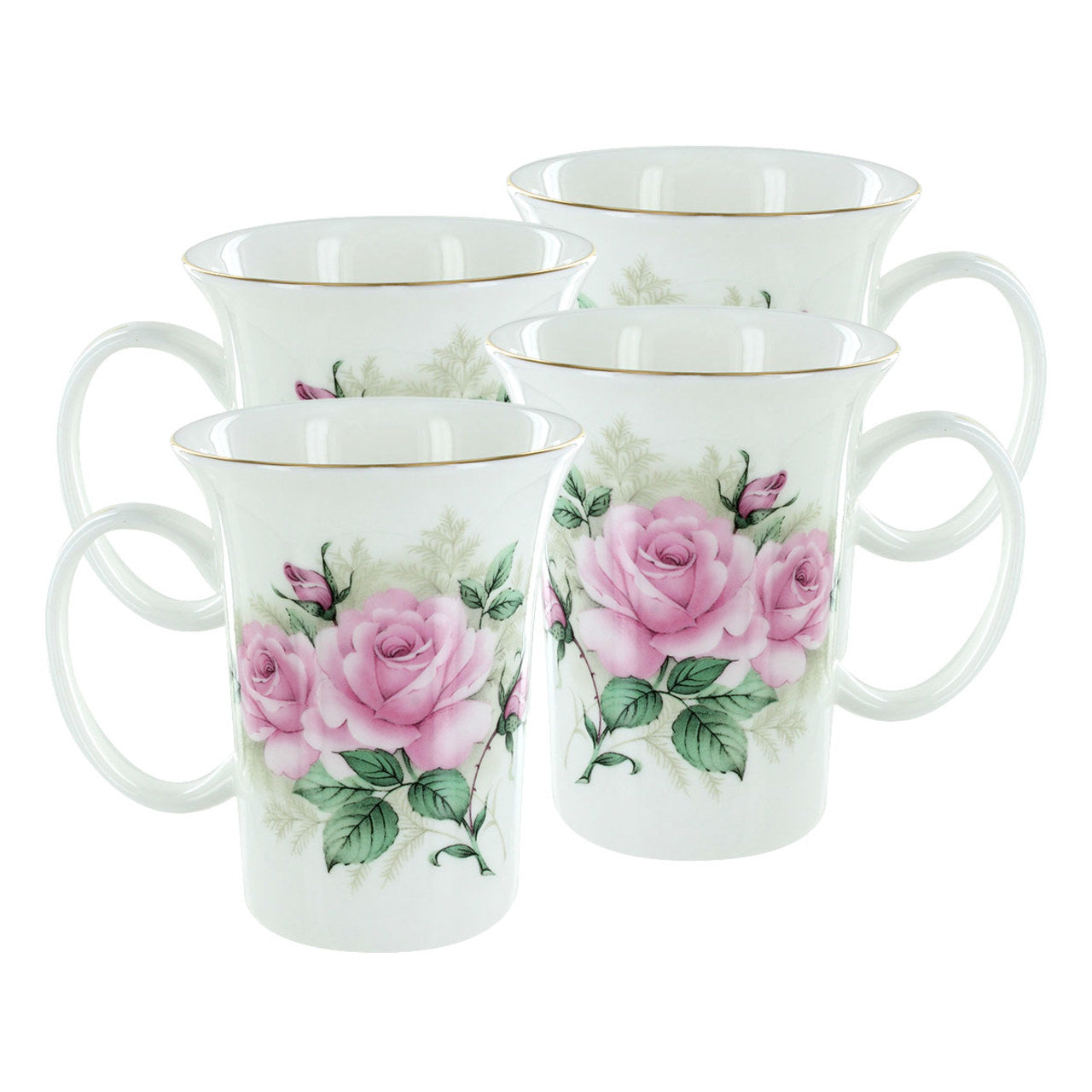 Rose Bouquet Bone China Trumpet Mug - 11oz - Set of 4