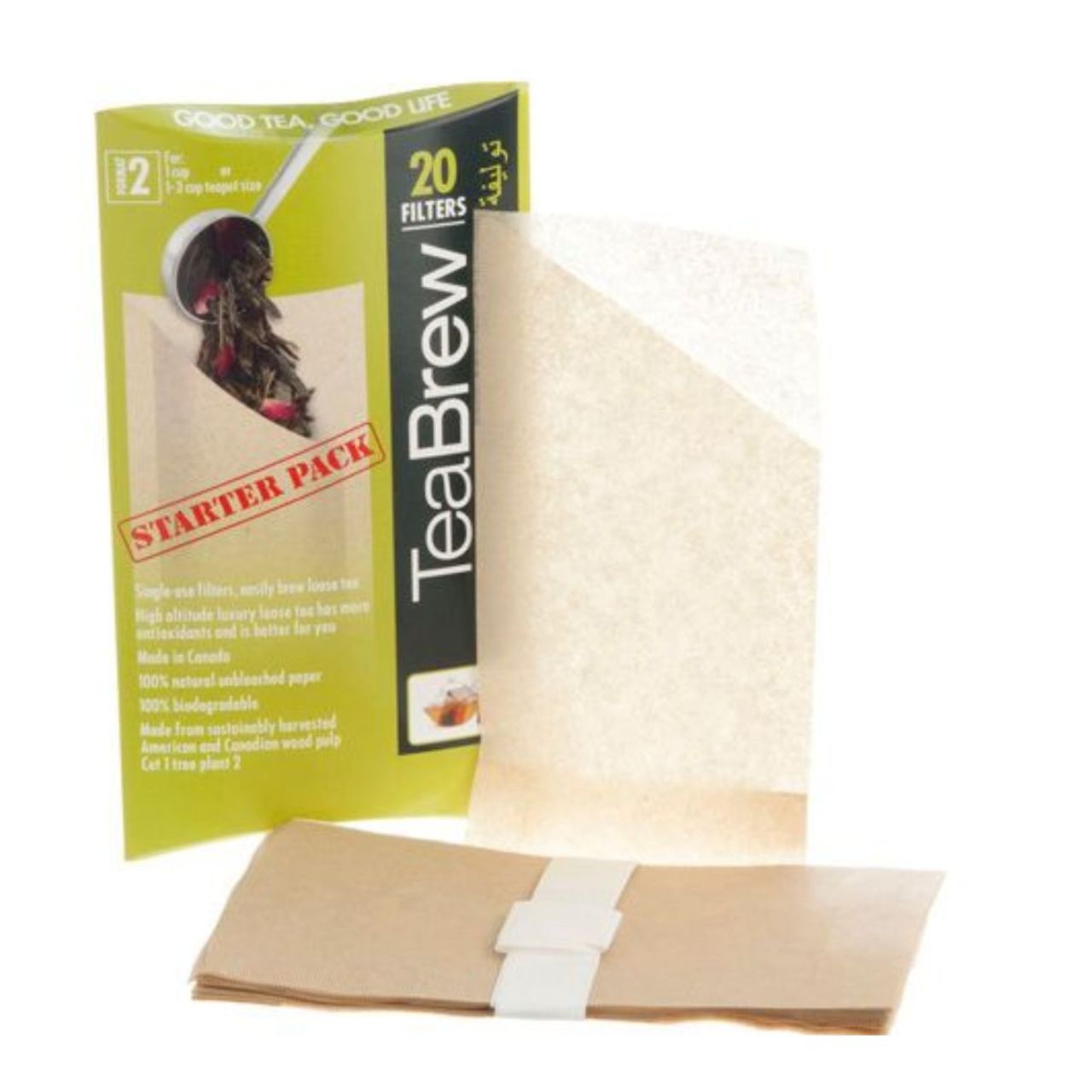 TeaBrew filter pack starter kit with packaging on a white background