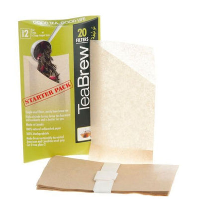 TeaBrew filter pack starter kit with packaging on a white background