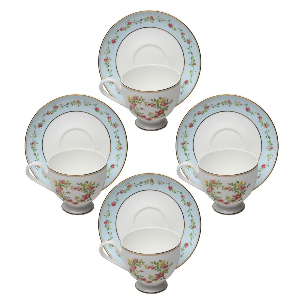 Rose Heart Swag Teacups & Saucers - Set of 4