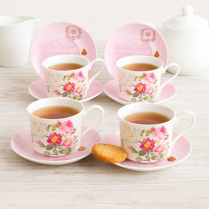 Botanical Pink Garden Porcelain -  Set of 4 Tea Cup and Saucer - Image 2