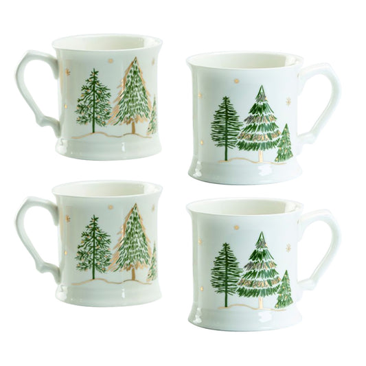 Green Pine Tree Porcelain Mugs  - Set of 4 - Image 1